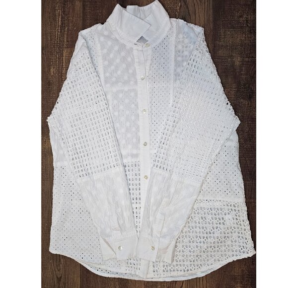 Rails Juliette White Eyelet Mix Button Up Long Sleeve Shirt, M, White - Picture 5 of 9